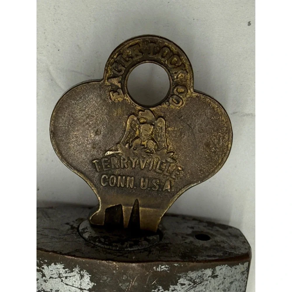 Vintage Eagle Lock Co Padlock with Key Terryville Conn USA Hardened Shackle